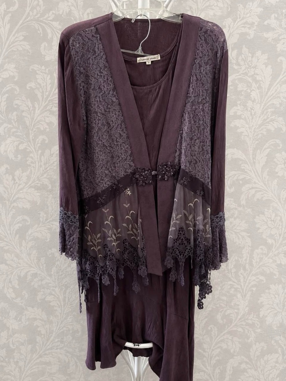 Spencer Alexis 3-Piece Plum Lace Boho Skirt Set Size 14 Embroidered Formal